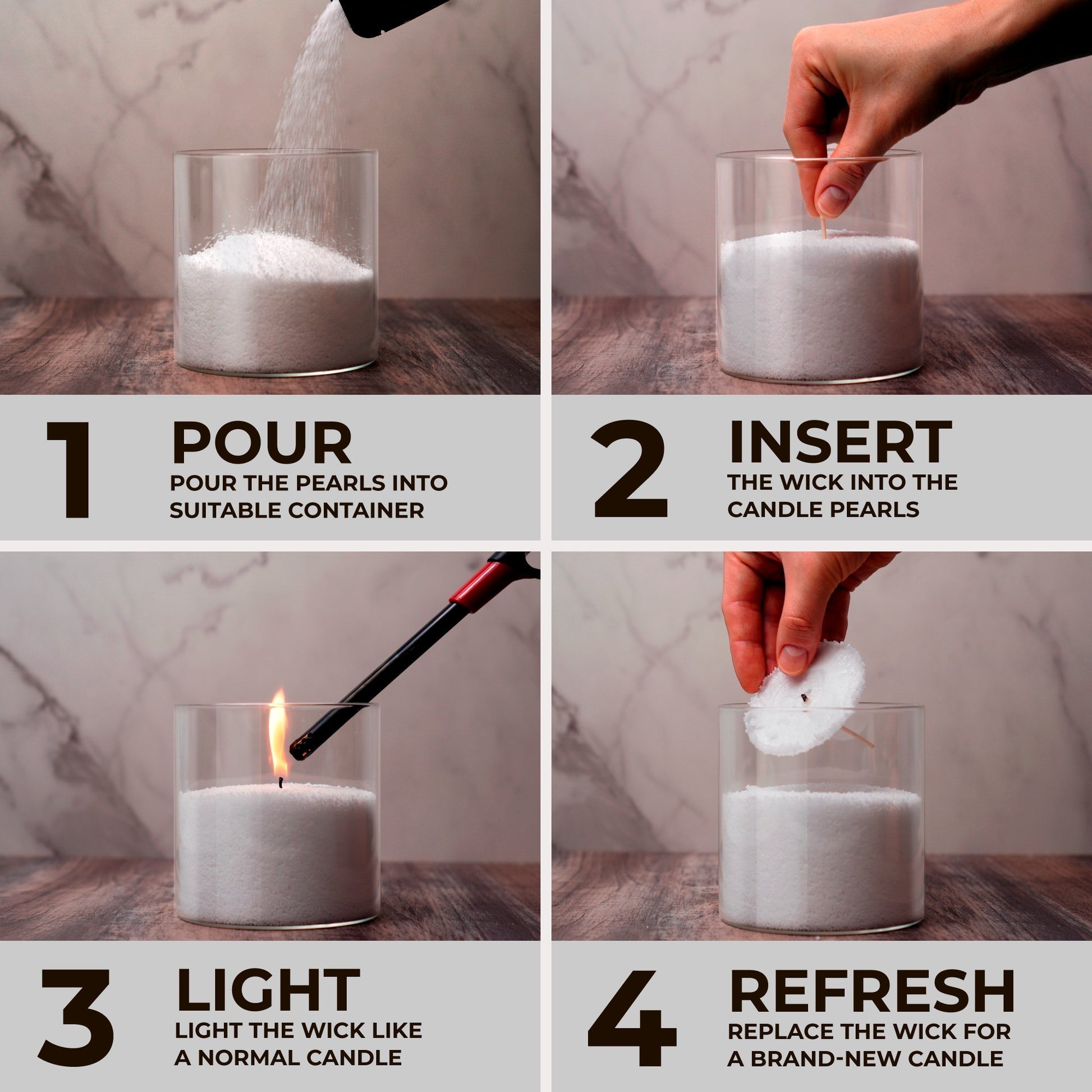 x2 500g Inara® Pearled Candle Boxes + 60 Wicks + Opal Luxe Glass Vase - Bundle