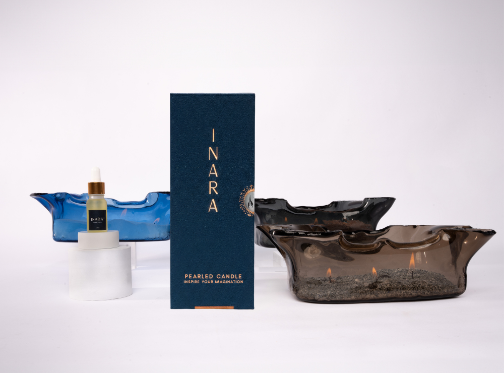 500g Inara® Pearled Candle Box + 30 Wicks + Handcrafted Candle Holder + 10ml Inara Fragrance Oil Bottle - Bundle