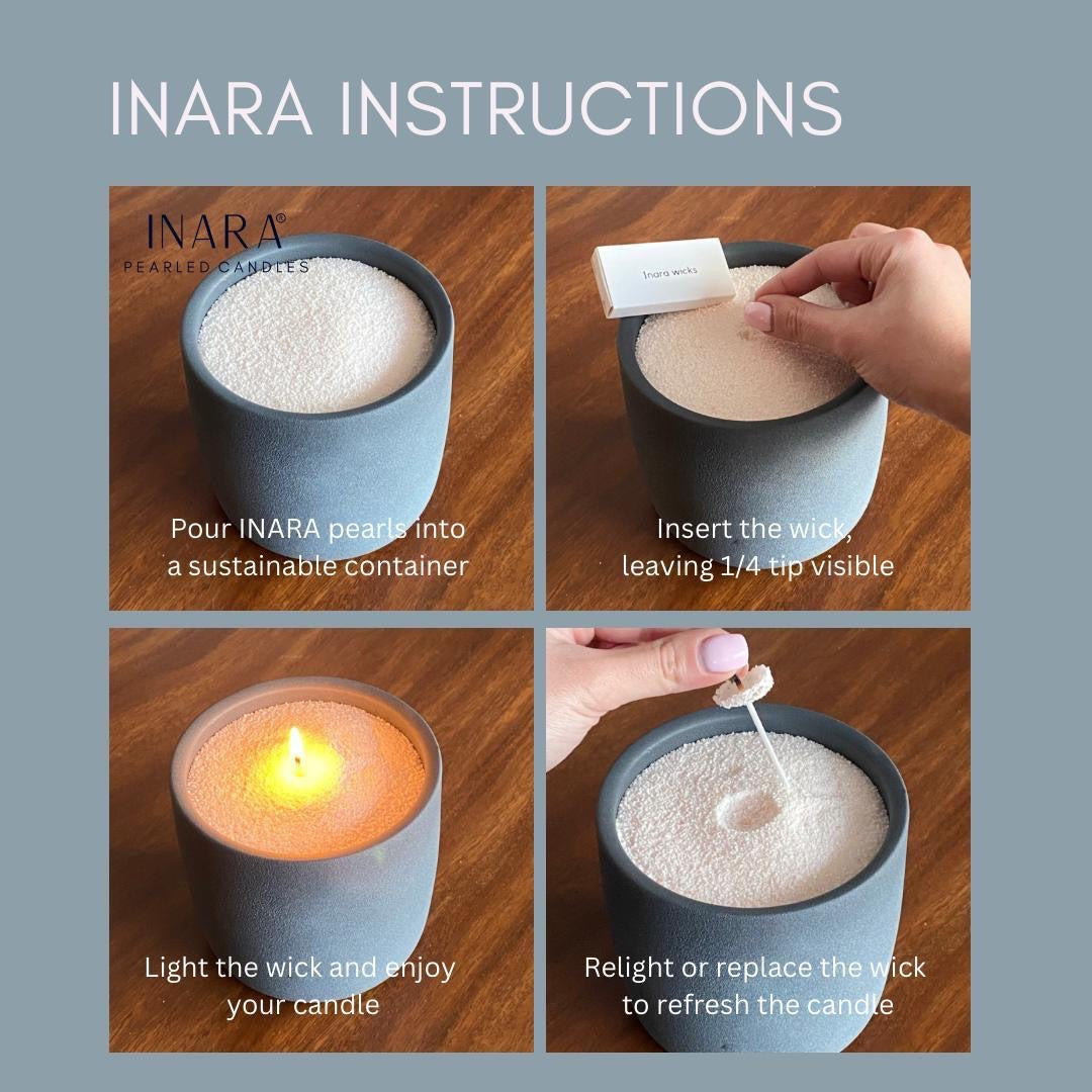 500g Inara® Pearled Candle & Aurora Trio Vase Set + 10ml Inara Fragrance Oil Bottle - Bundle